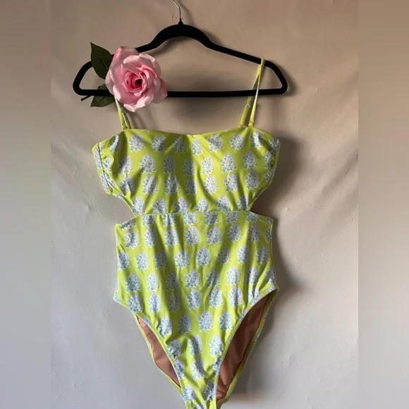 J.Crew SZ Blockprints™ X cutout one-piece swimsuit in green paisley